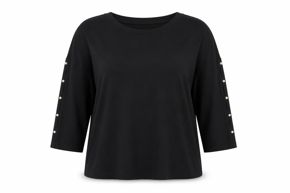 Front view of Rose+Olive Women's Black Basic T-Shirt, size L