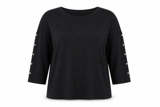 Front view of Rose+Olive Women's Black Basic T-Shirt, size L