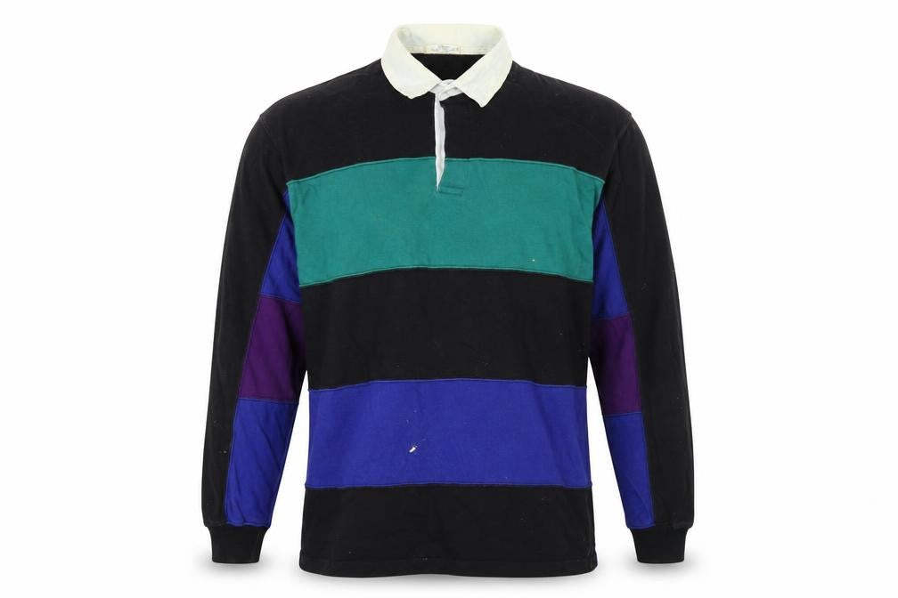 Front view of St Michael Men's Colourblock Polo, size M, Long Sleeve