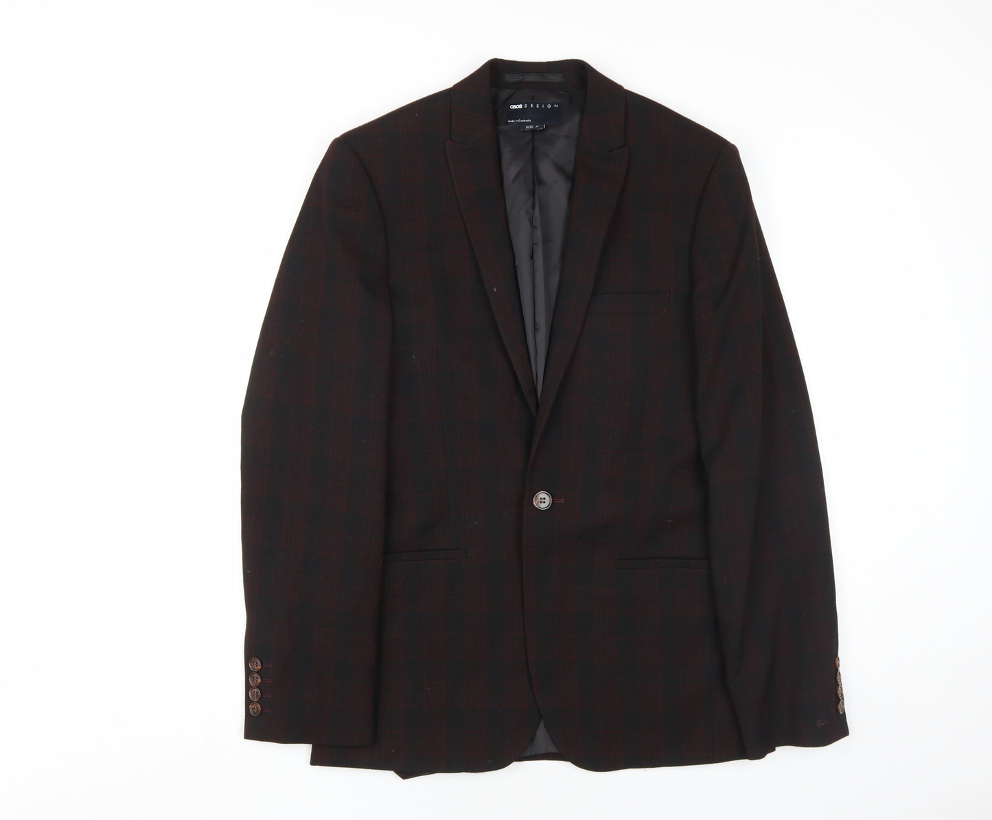 ASOS DESIGN Men's Black Check Blazer, Size 34R, Regular Fit