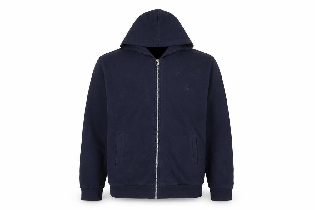 Front view of X-CAPE Men's Blue Full Zip Hoodie, size L