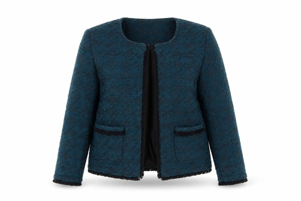Front view of Marks & Spencer Women’s Teal Tweed Jacket, size UK 8