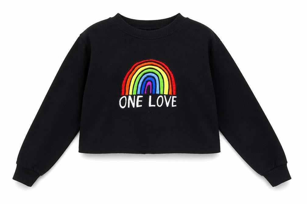 Front view of B&C Black unisex rainbow sweatshirt s embroidered casual