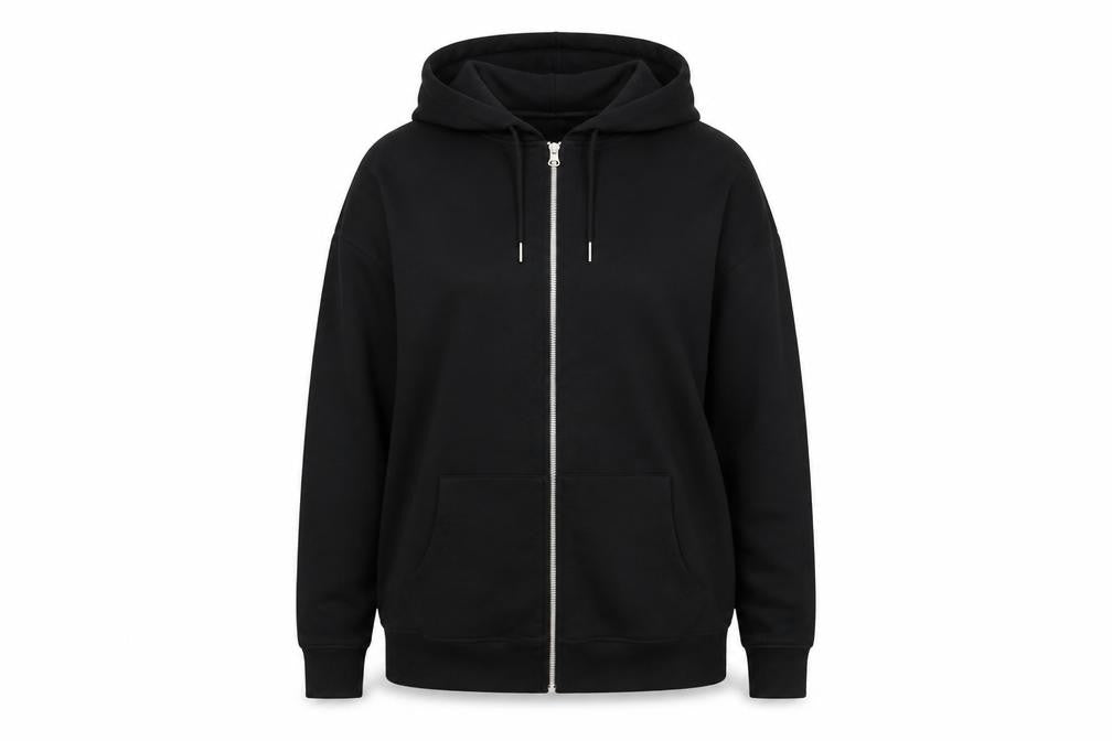 Front view of ASOS DESIGN Women's Black Full Zip Hoodie, size 8
