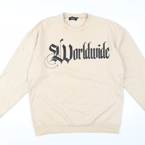 boohooMAN Men's Beige Pullover Sweatshirt M