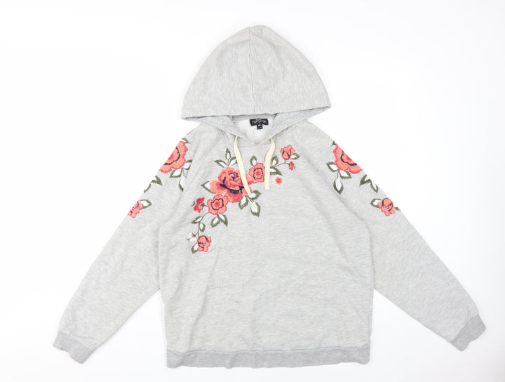 Topshop Grey Floral Embroidered Hoodie, Women's Small