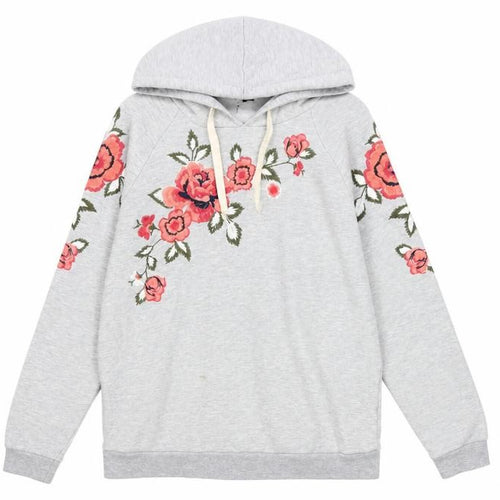 Topshop Grey Floral Embroidered Hoodie, Women's Small