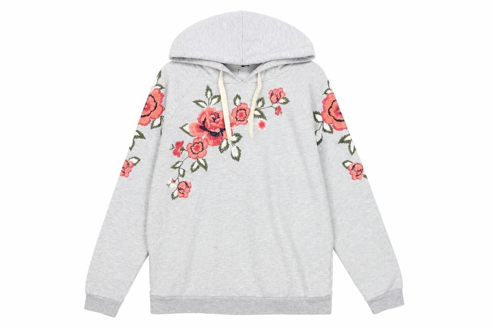 Topshop Grey Floral Embroidered Hoodie, Women's Small