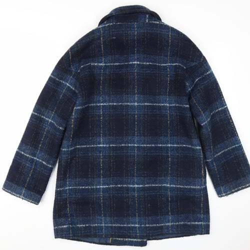 Marks and Spencer Women's Blue Plaid Size 14 Pea Coat