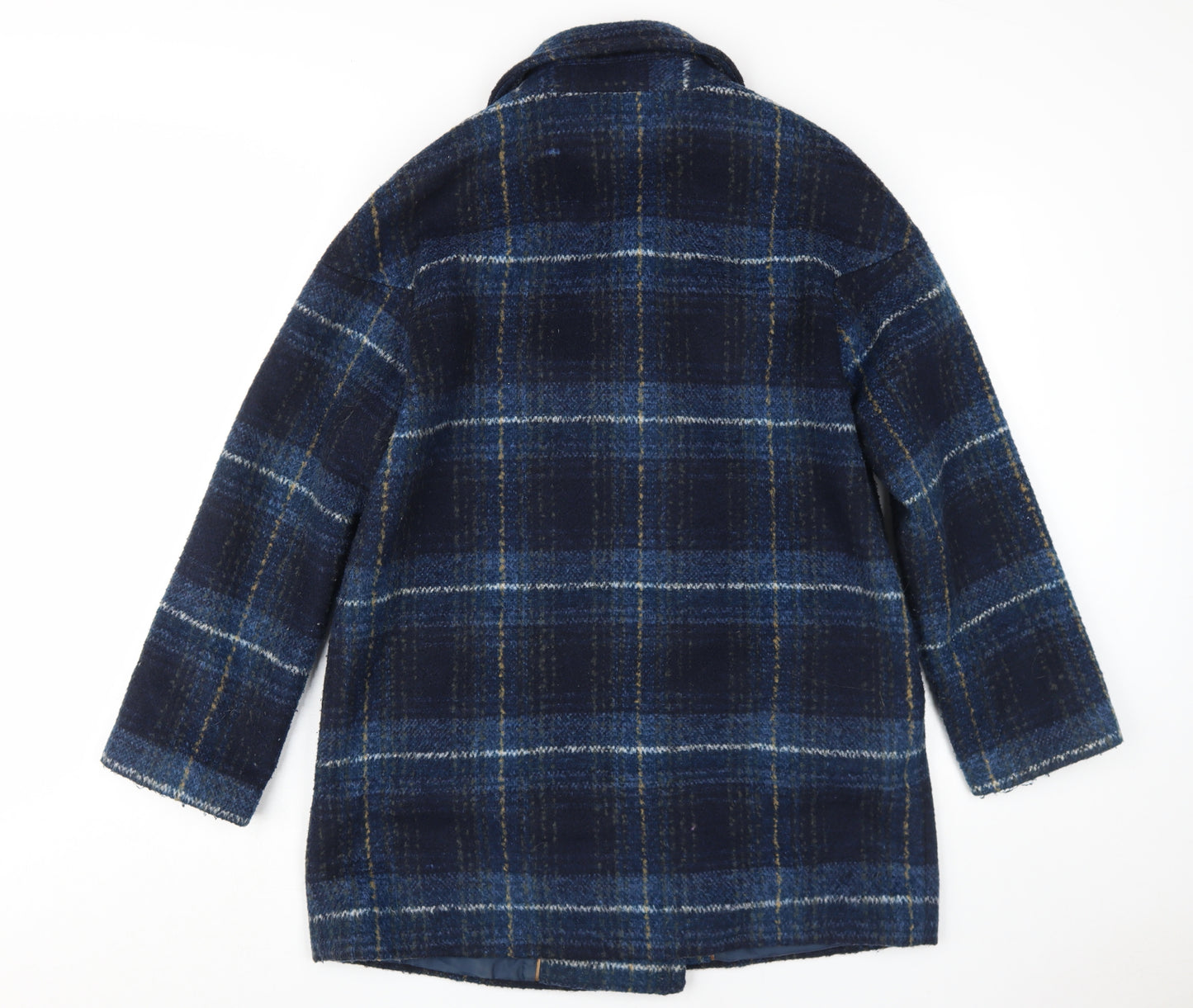 Marks and Spencer Women's Blue Plaid Size 14 Pea Coat