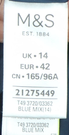 Marks and Spencer Women's Blue Plaid Size 14 Pea Coat