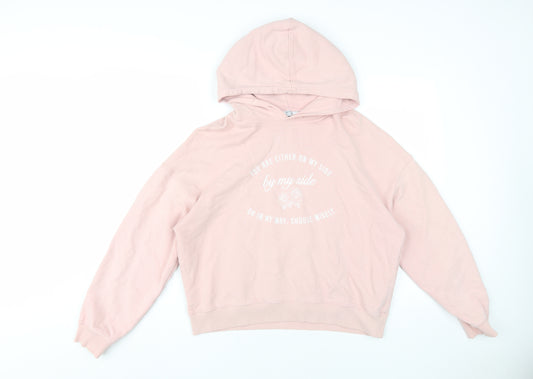 Bershka Women's Pink Pullover Hoodie, Size M