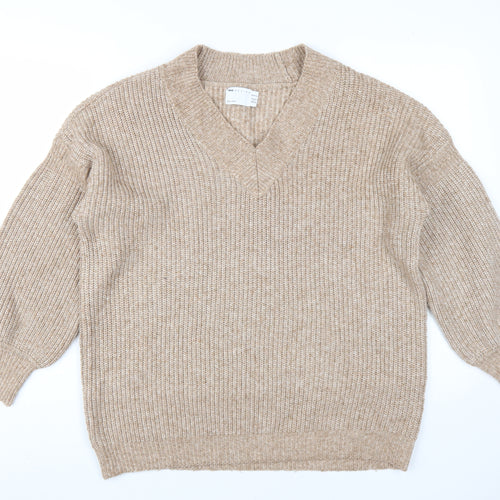 ASOS Design Women Beige V-Neck Pullover Jumper Size 8