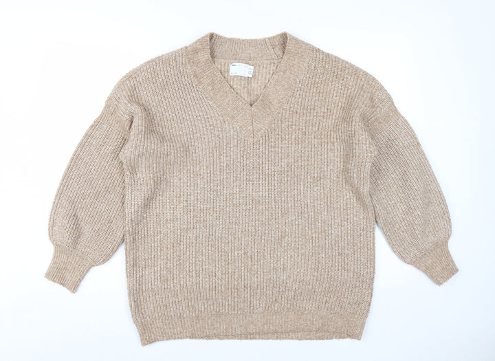 ASOS Design Women Beige V-Neck Pullover Jumper Size 8