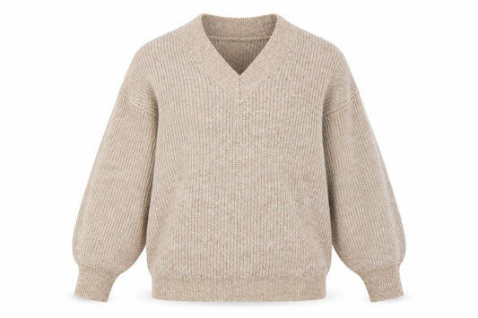 Front view of ASOS Design Women Beige V-Neck jumper, size 8