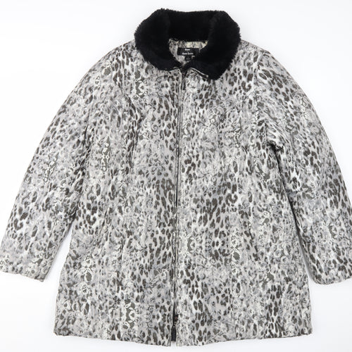 Dennis Basso Women's Grey Animal Print Puffer Coat L