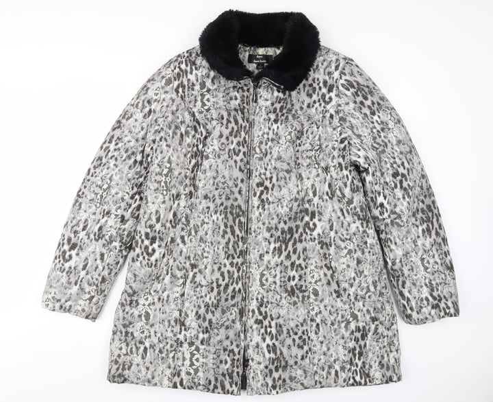 Dennis Basso Women's Grey Animal Print Puffer Coat L