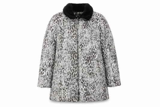 Front view of Dennis Basso Women's Grey Animal Print Puffer Coat L