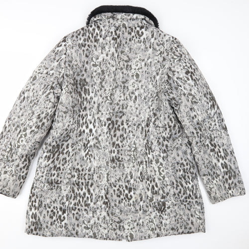 Dennis Basso Women's Grey Animal Print Puffer Coat L