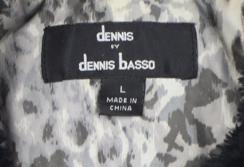 Dennis Basso Women's Grey Animal Print Puffer Coat L