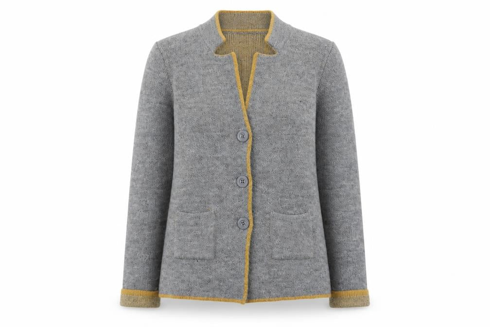 Front view of Vida Vi Women's Grey Collared Cardigan - L