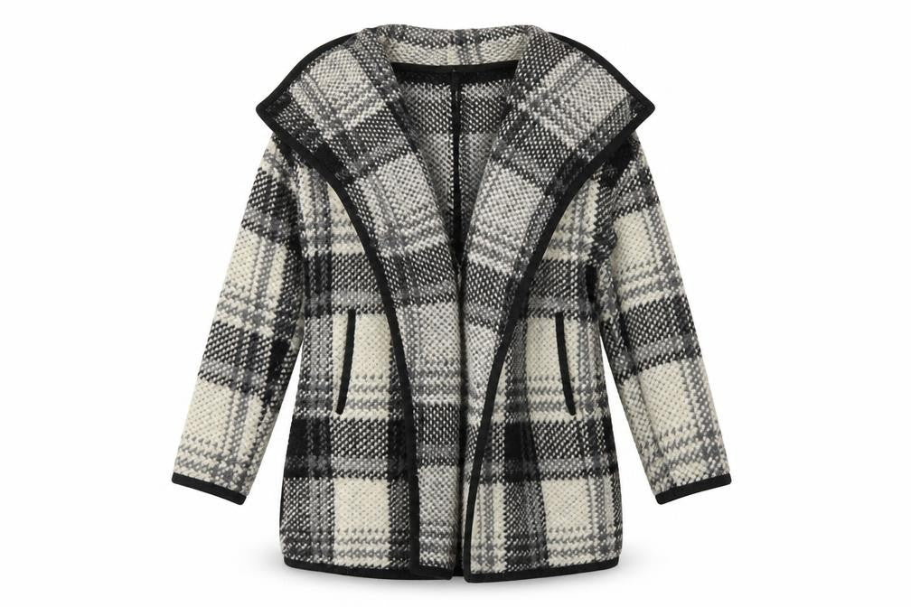 Front view of Monsoon Women's Black Ivory Check Wool Blend Coat S