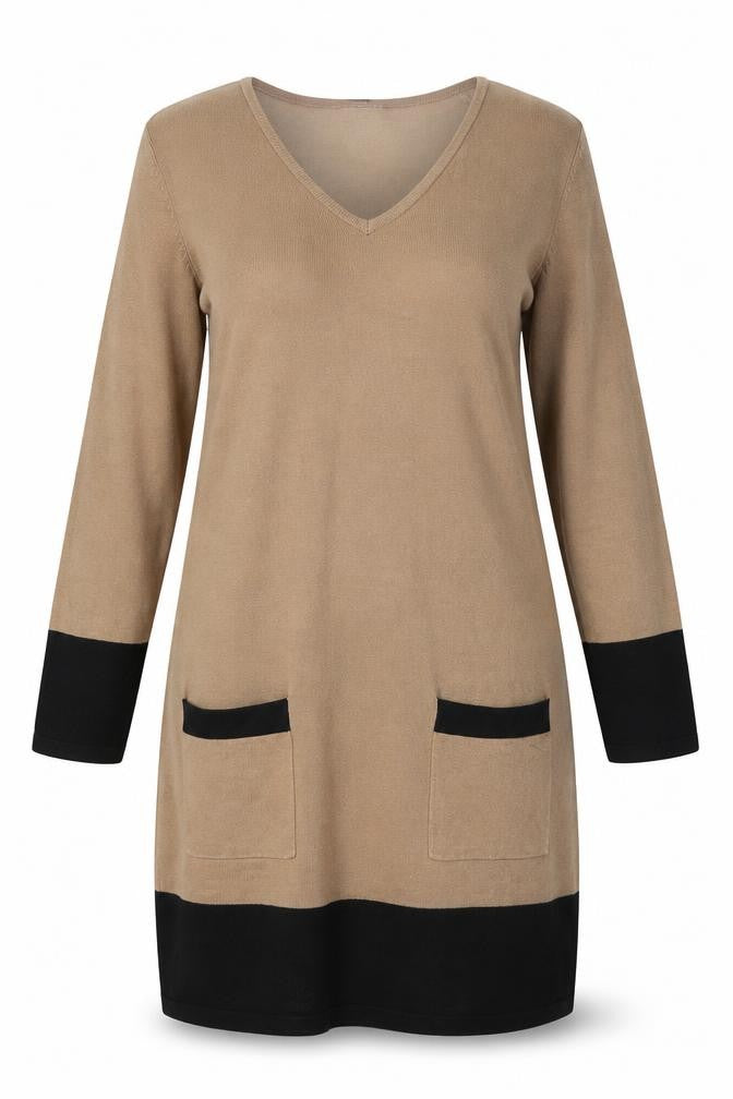 Front view of Marble Women's Beige Shift Dress, size 10, - Elegant Knit