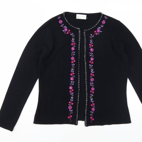 BHS Women's Black Cardigan Size 14/16, Embroidered Knit