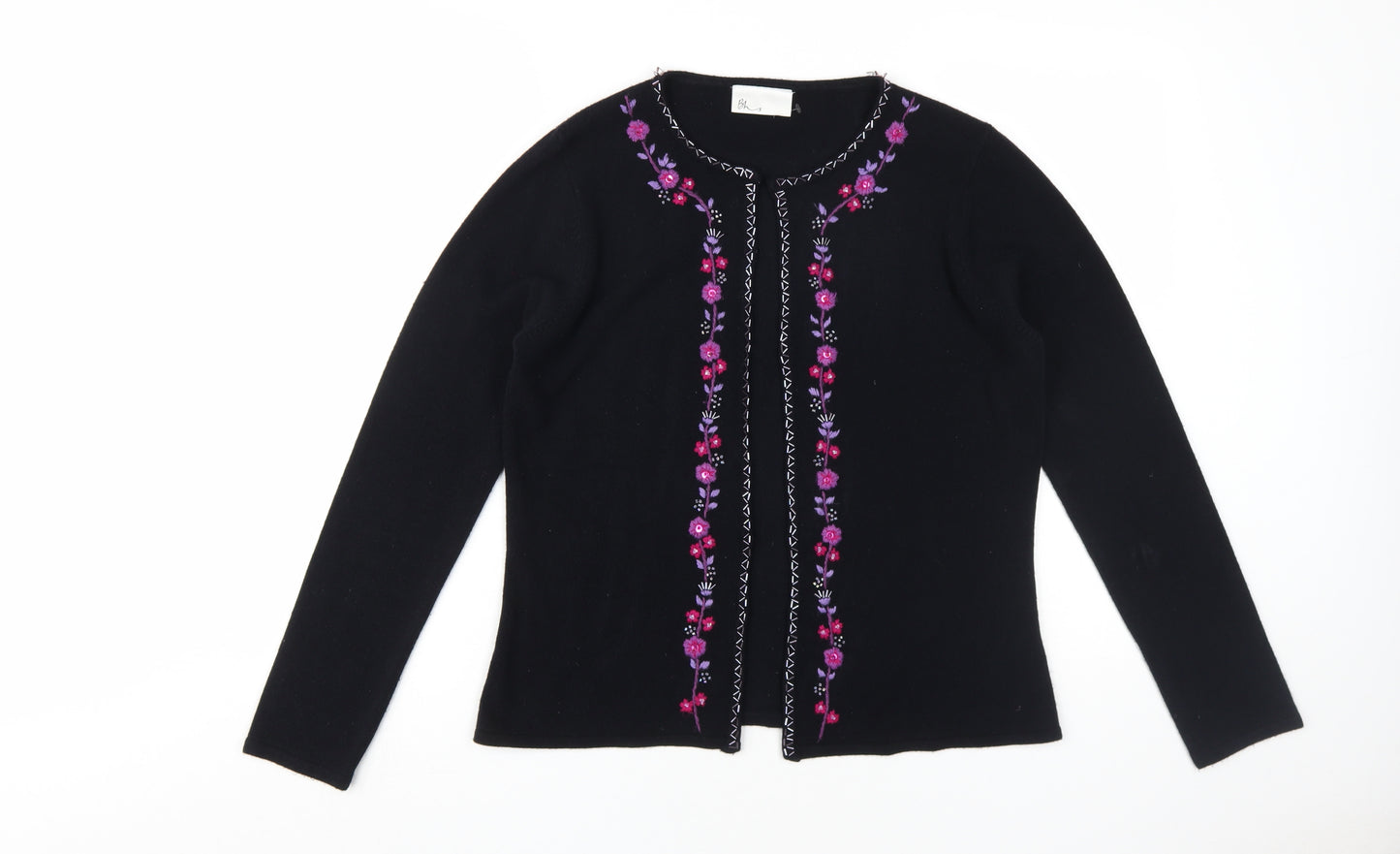 BHS Women's Black Cardigan Size 14/16, Embroidered Knit