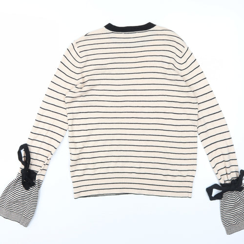 Warehouse Women's Beige Striped Pullover Jumper, Size 4