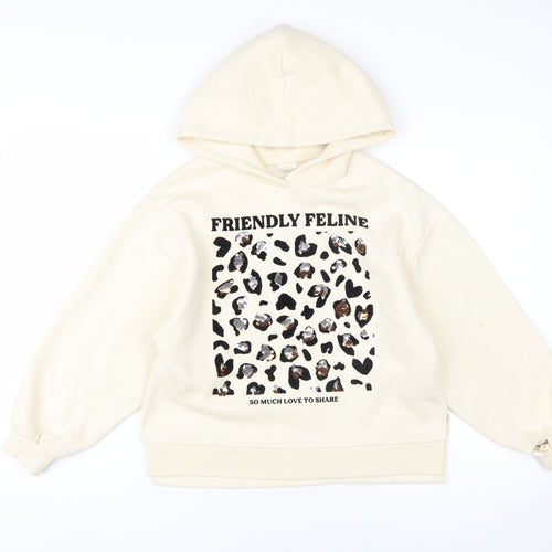 Zara Girls Ivory Animal Print Hoodie 11-12 Years Pullover