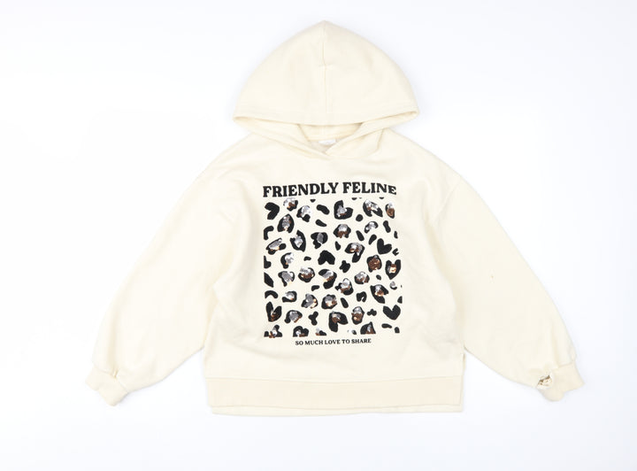 Zara Girls Ivory Animal Print Hoodie 11-12 Years Pullover