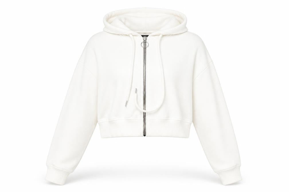 Front view of Rising Women's White Full Zip Hoodie -, size L