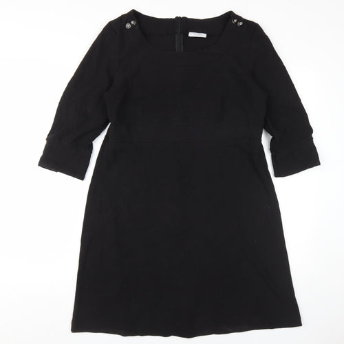 Wallis Women's Black Shift Dress Size 14, 3/4 Sleeve, Button Accents