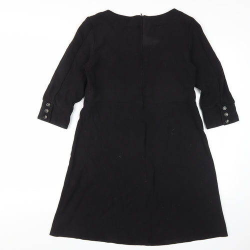 Wallis Women's Black Shift Dress Size 14, 3/4 Sleeve, Button Accents