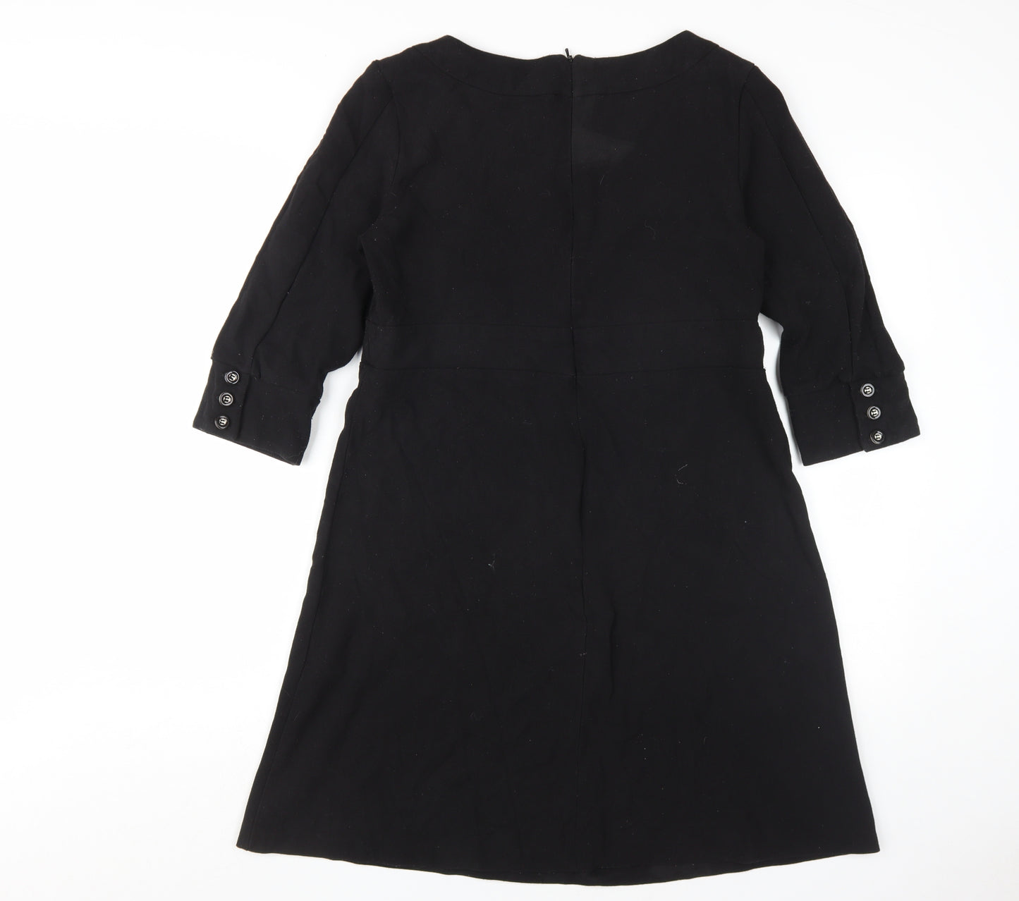 Wallis Women's Black Shift Dress Size 14, 3/4 Sleeve, Button Accents