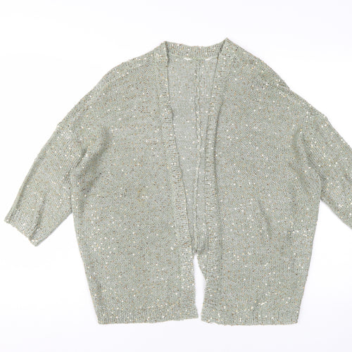 BHS Women's Green Sequin Open-Knit Cardigan, Size 12