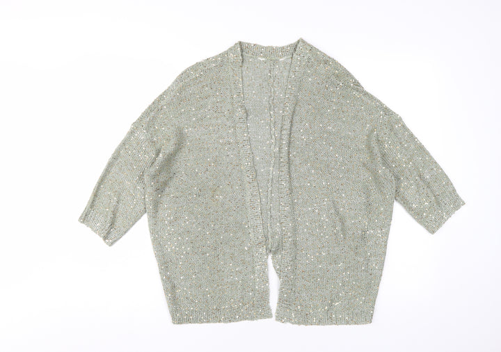 BHS Women's Green Sequin Open-Knit Cardigan, Size 12