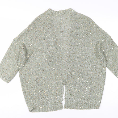 BHS Women's Green Sequin Open-Knit Cardigan, Size 12