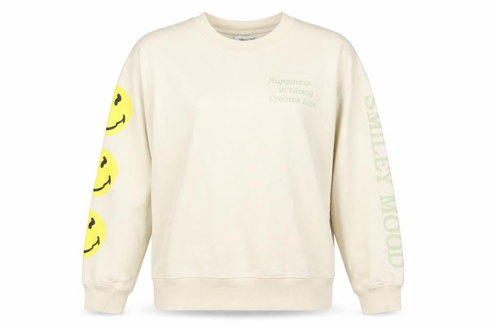 Front view of Zara unisex beige graphic print pullover sweatshirt l