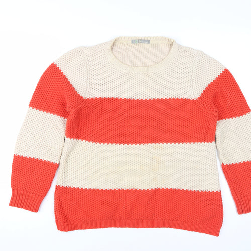 Marks and Spencer Women's Beige Red Striped Jumper Size 14