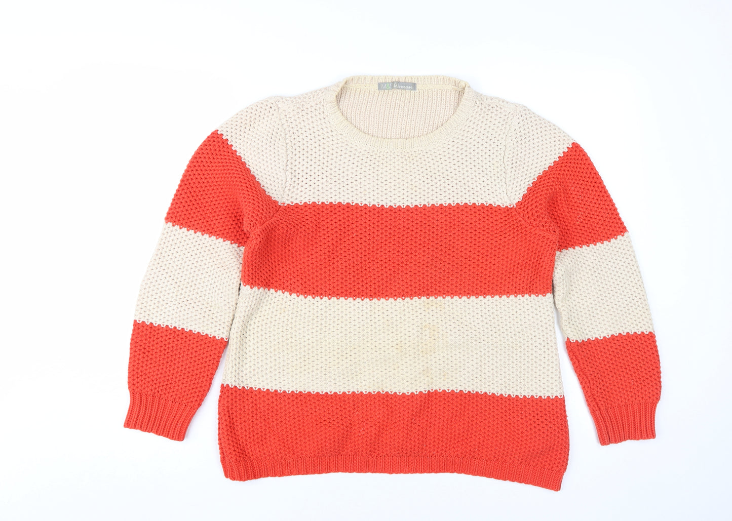 Marks and Spencer Women's Beige Red Striped Jumper Size 14