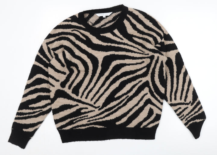 Amara Reya Women's Zebra Print Jumper, M, Black/Beige