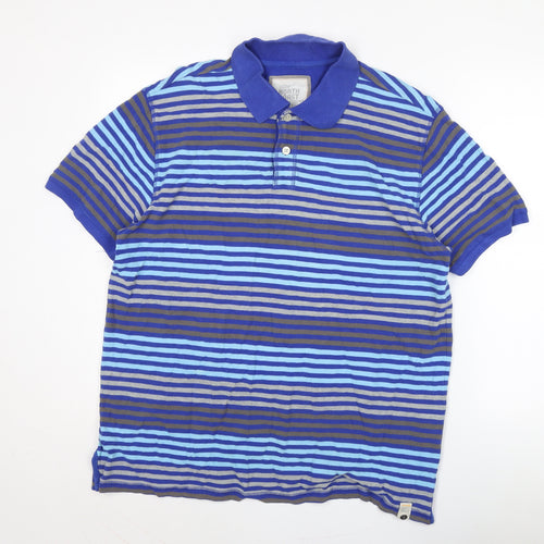 Marks and Spencer Men's Blue Striped Polo Shirt XL