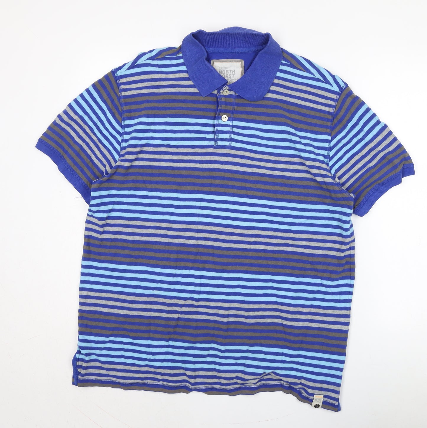 Marks and Spencer Men's Blue Striped Polo Shirt XL