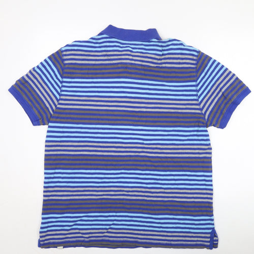 Marks and Spencer Men's Blue Striped Polo Shirt XL