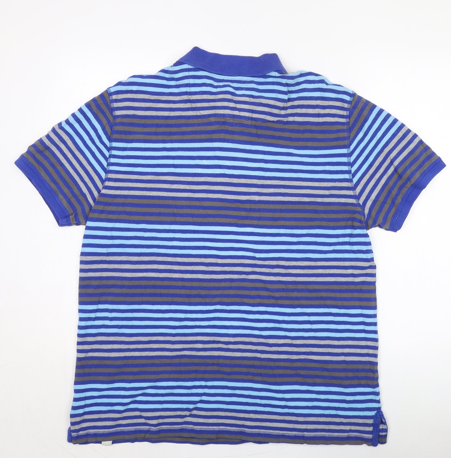 Marks and Spencer Men's Blue Striped Polo Shirt XL