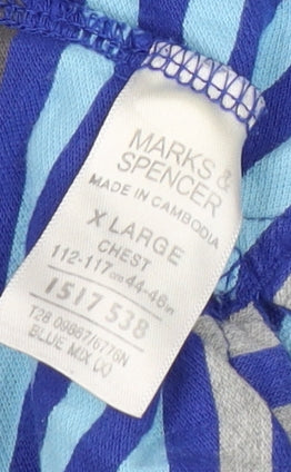 Marks and Spencer Men's Blue Striped Polo Shirt XL