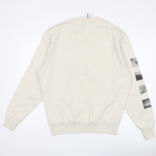 Collusion Unisex Beige Graphic Logo Pullover Sweatshirt XS