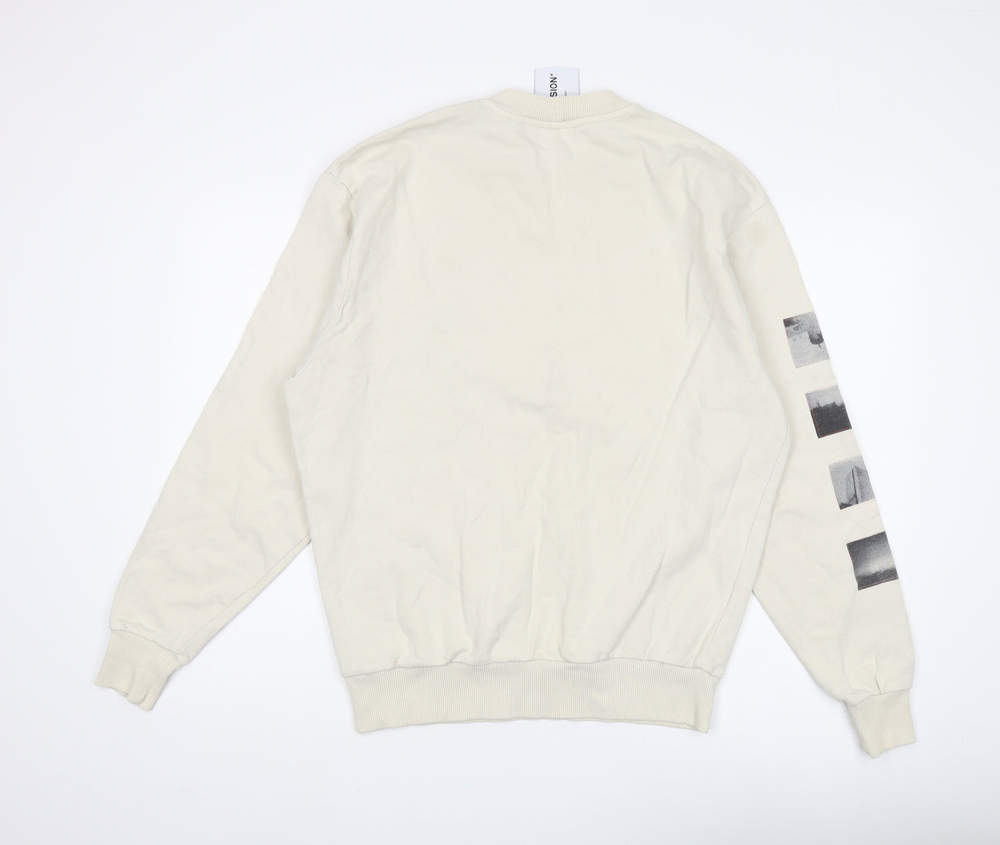 Collusion Unisex Beige Graphic Logo Pullover Sweatshirt XS